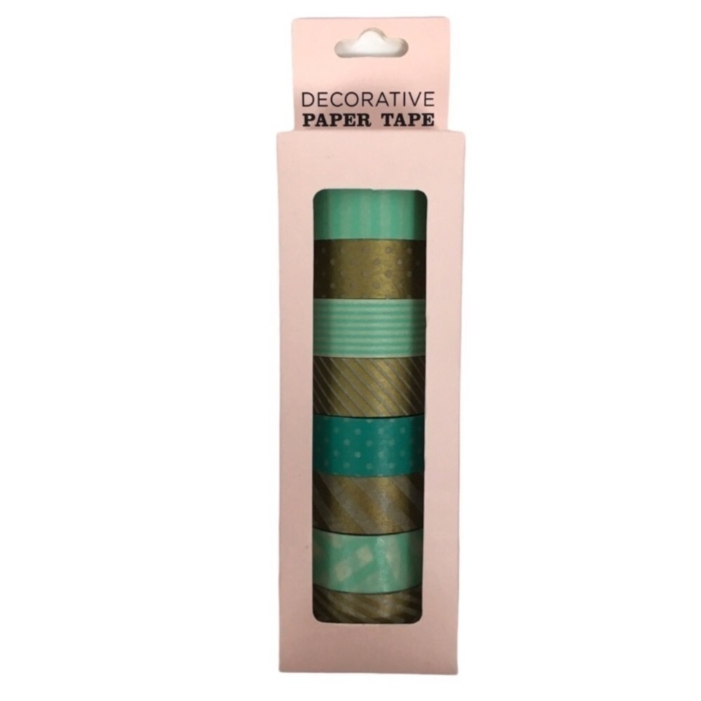 ELUM DESIGNS Washi Paper Tape Decorative Teal Gold 8 Rolls Scrapbooking Planner